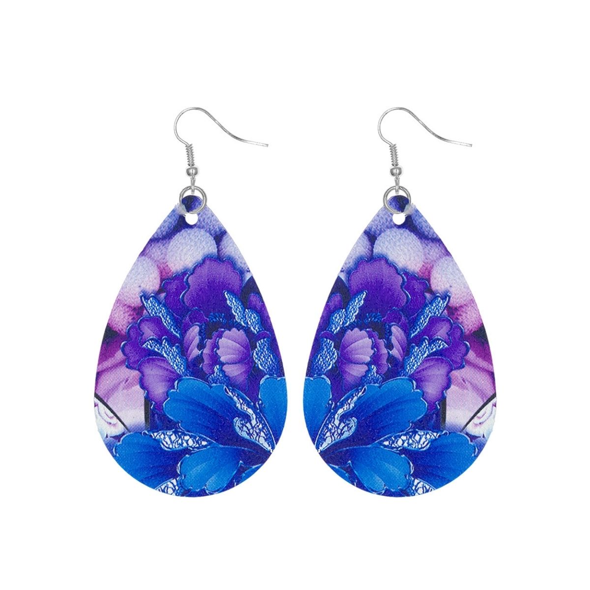 Various Blue Purple Printed Teardrop Earrings