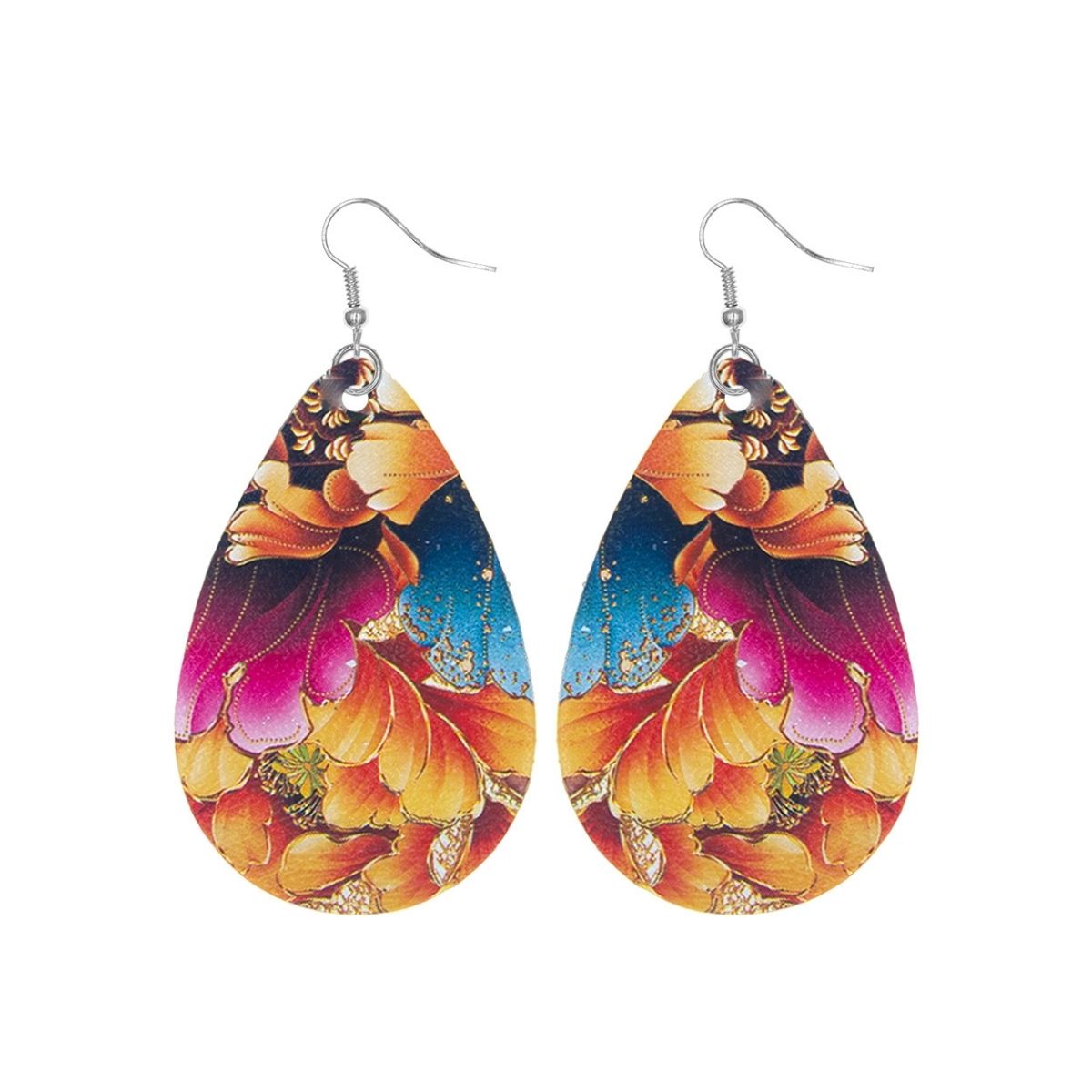 Bright Floral Printed Teardrop Earrings