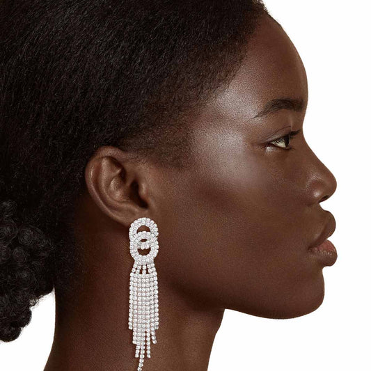 Silver Double Circle Fringe Earrings