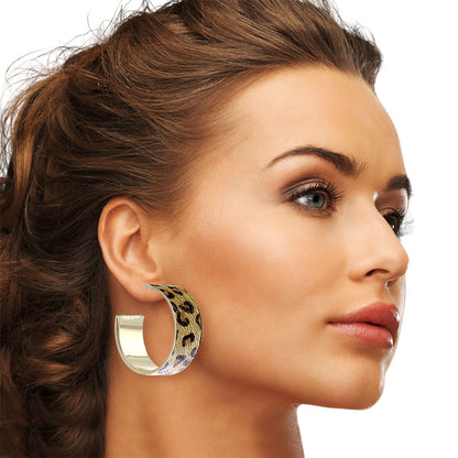 Leopard Fur Gold Hoops