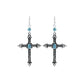 Turquoise Burnished Silver Cross Earrings