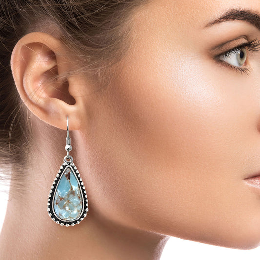 Burnished Turquoise Teardrop Hook Earrings