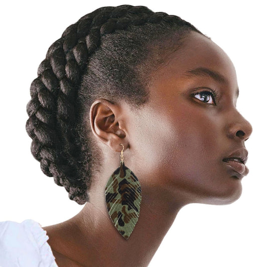 Olive Leopard Feather Earrings