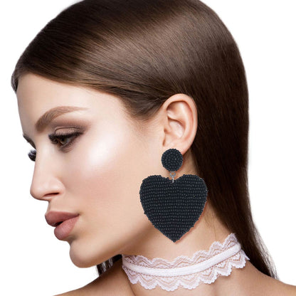 Black Sead Bead Heart Earrings