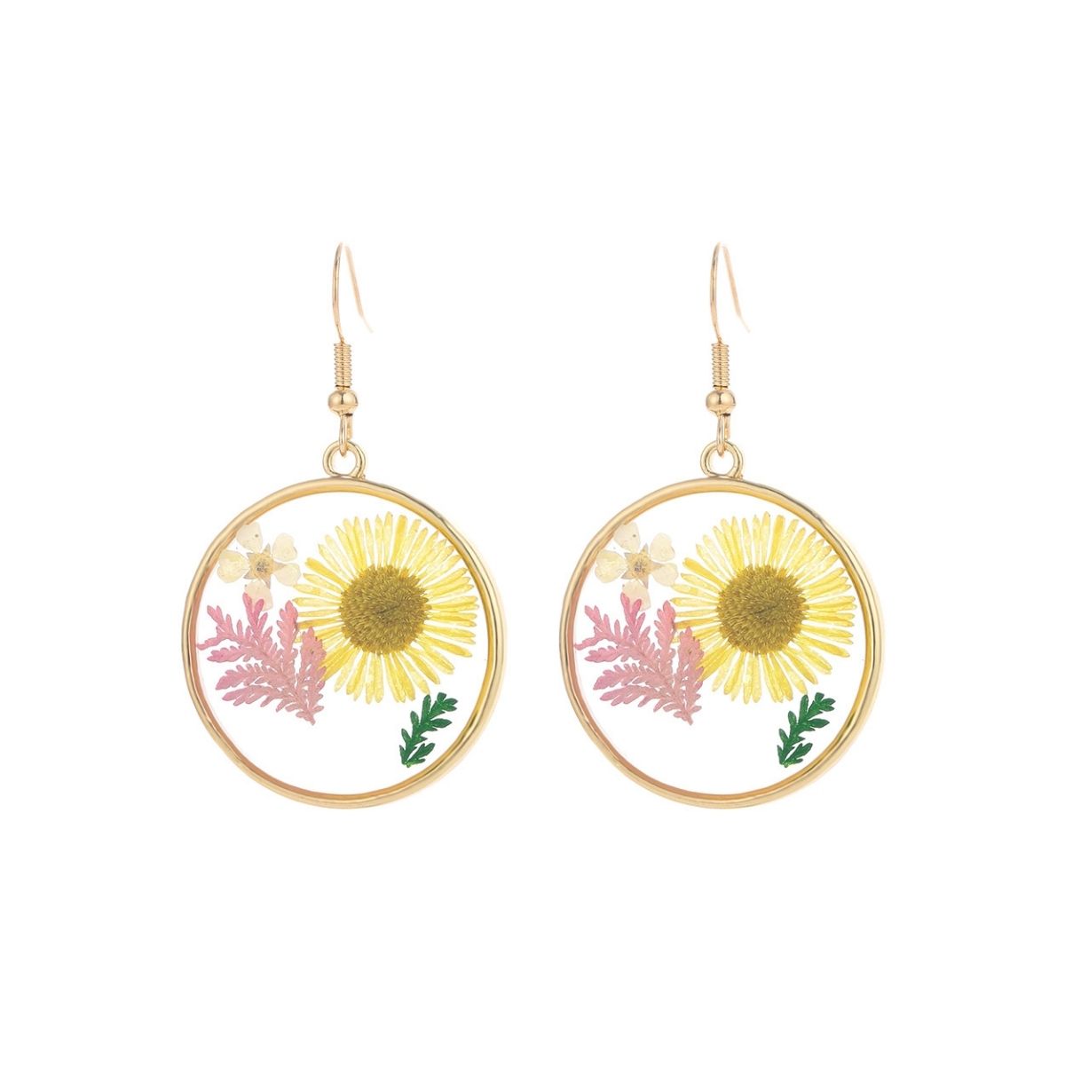 Round Gold Dried Flower Earrings