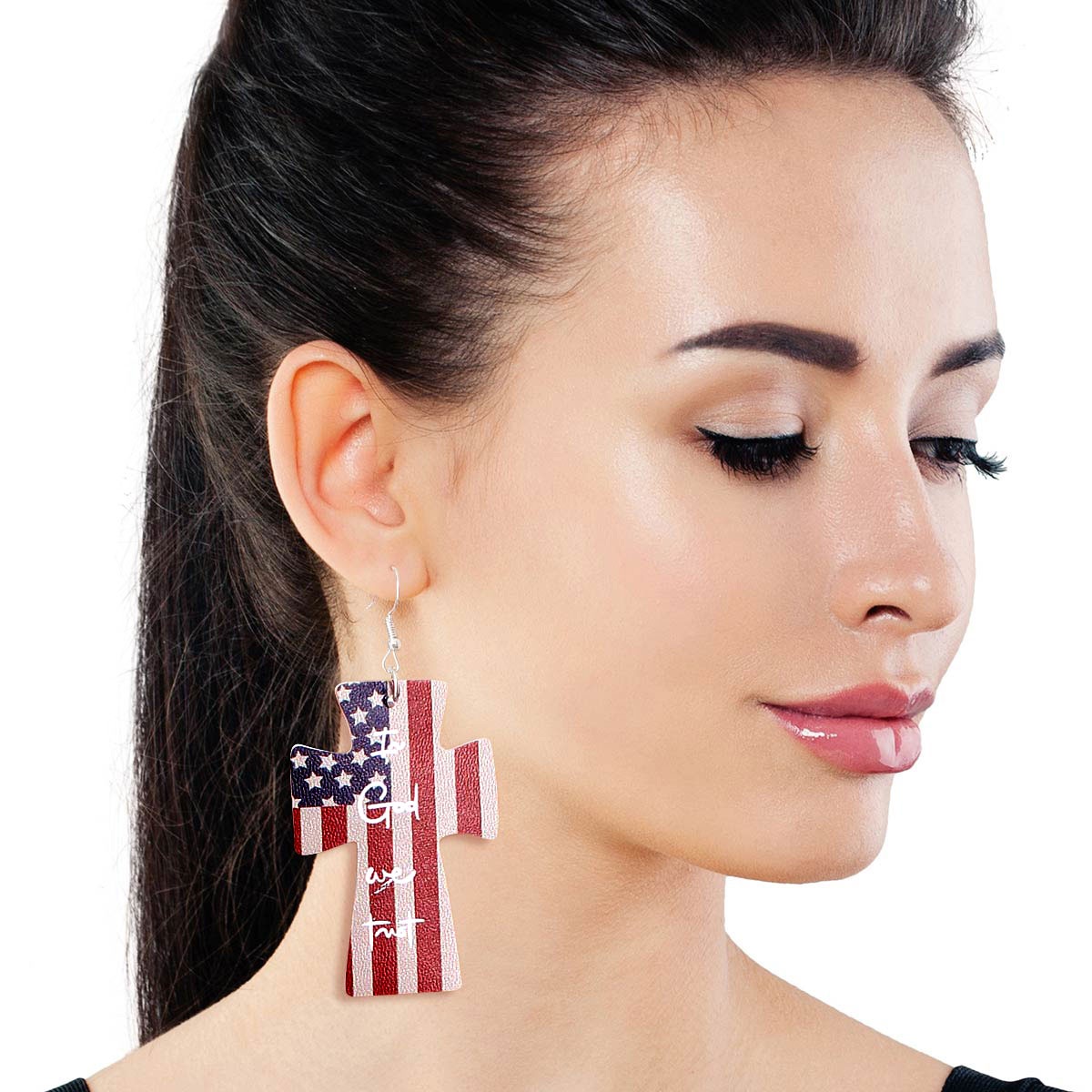 American Flag Cross Earrings