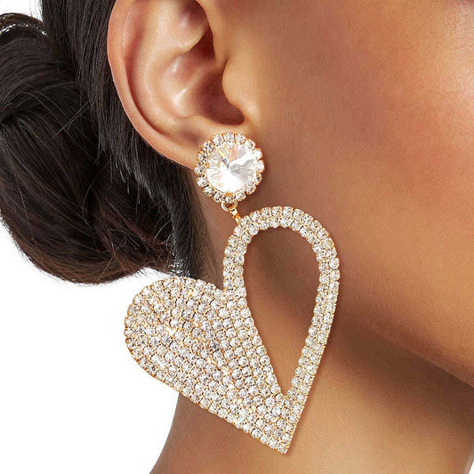 Gold Half Pave Heart Earrings