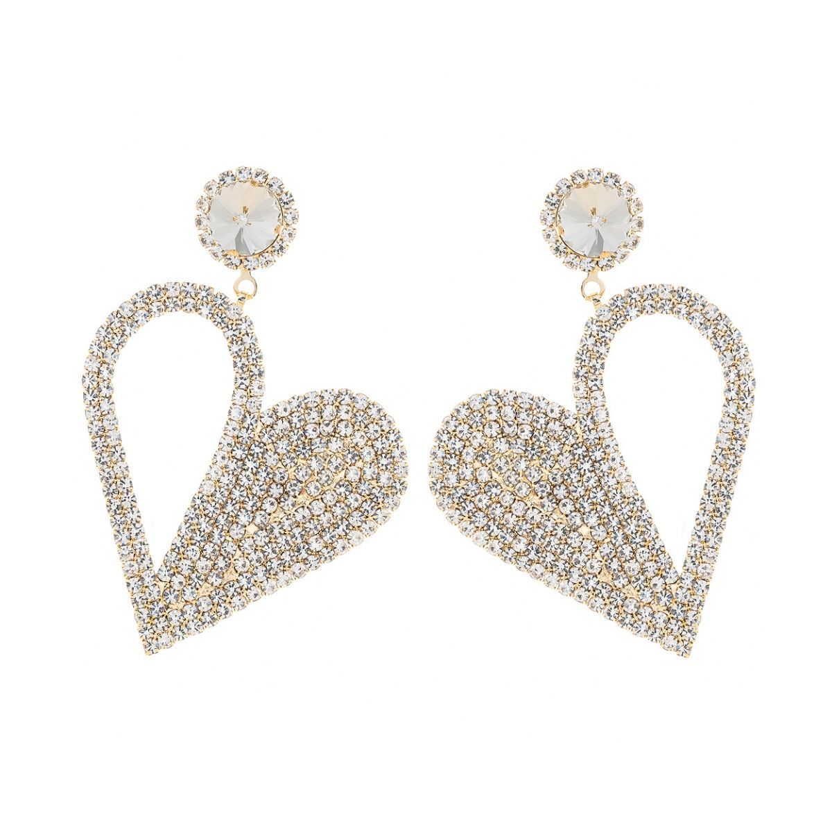 Gold Half Pave Heart Earrings