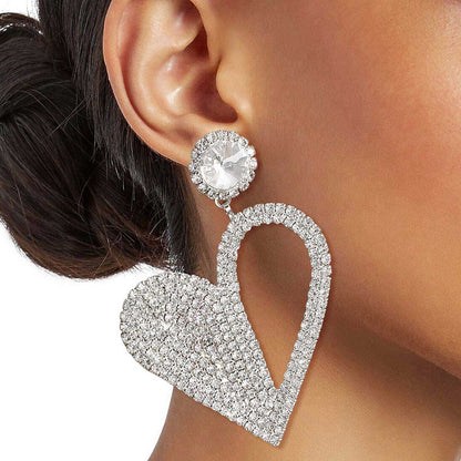 Silver Half Pave Heart Earrings