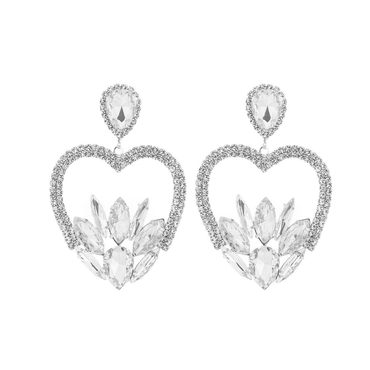 Silver Marquise Heart Earrings