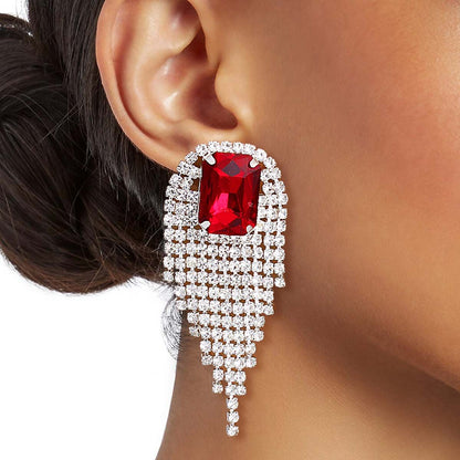 Red Square Fringe Earrings