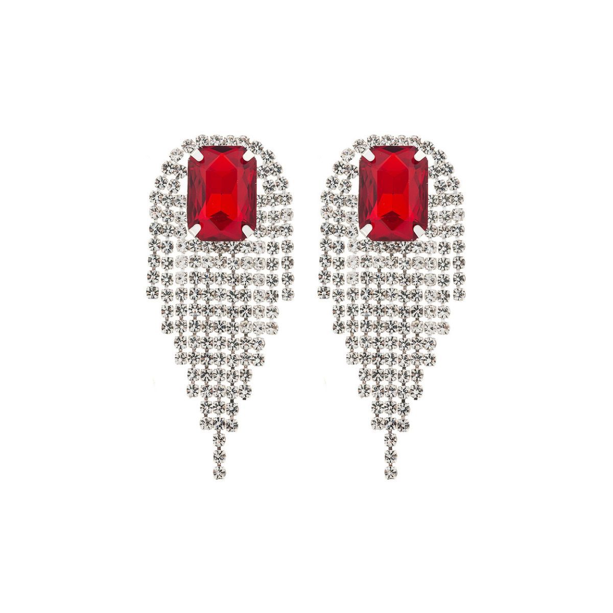 Red Square Fringe Earrings