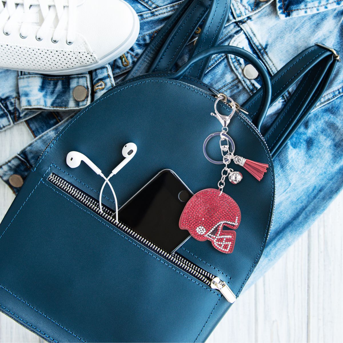 Red Football Helmet Keychain Bag Charm