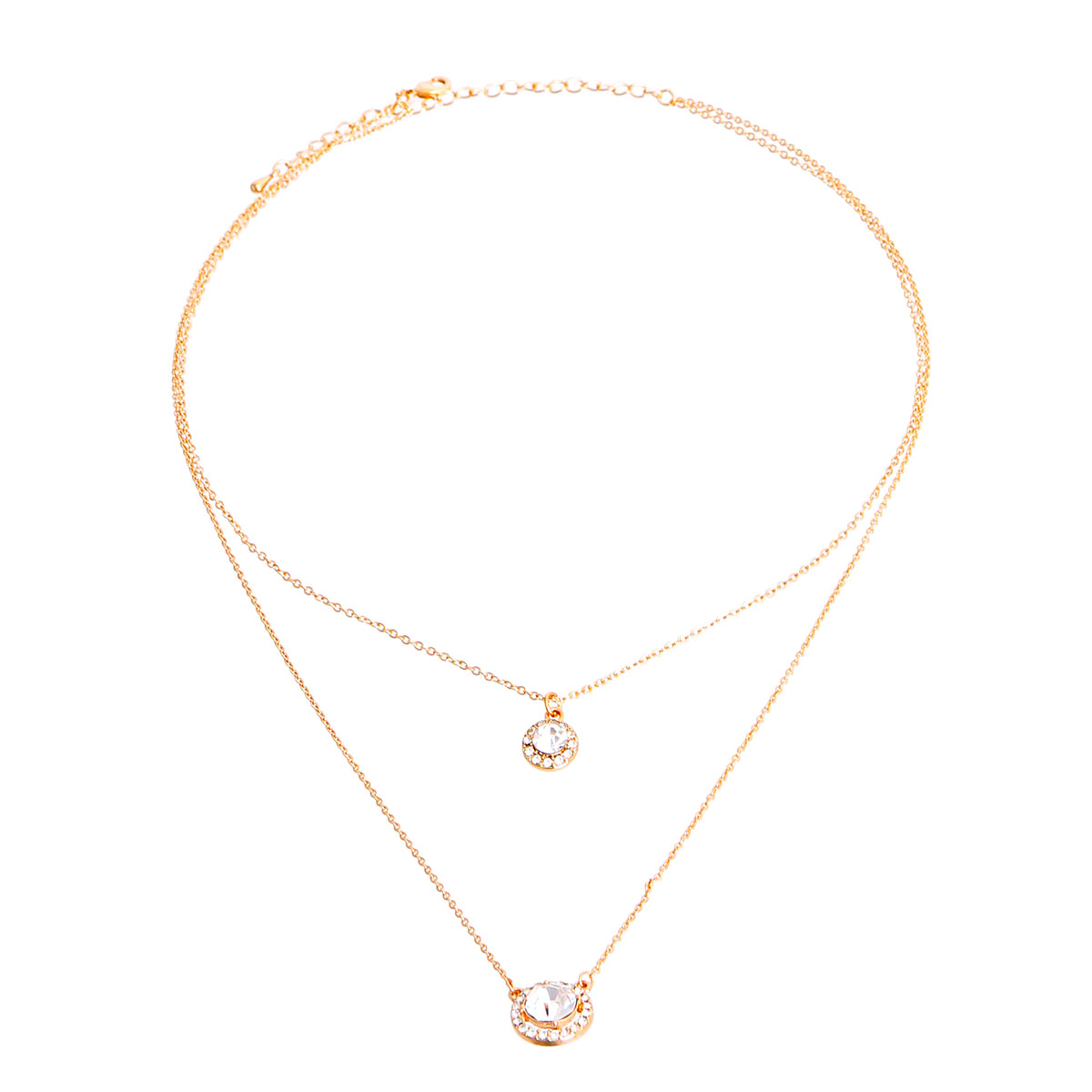 Round Halo Gold Two Strand Necklace