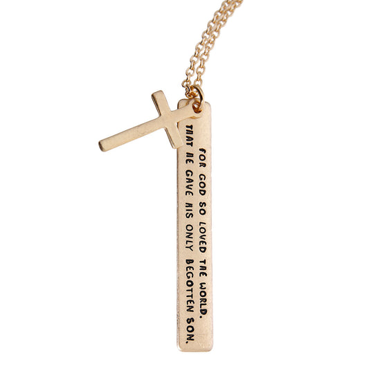 Gold Verse Cross Pendant Necklace