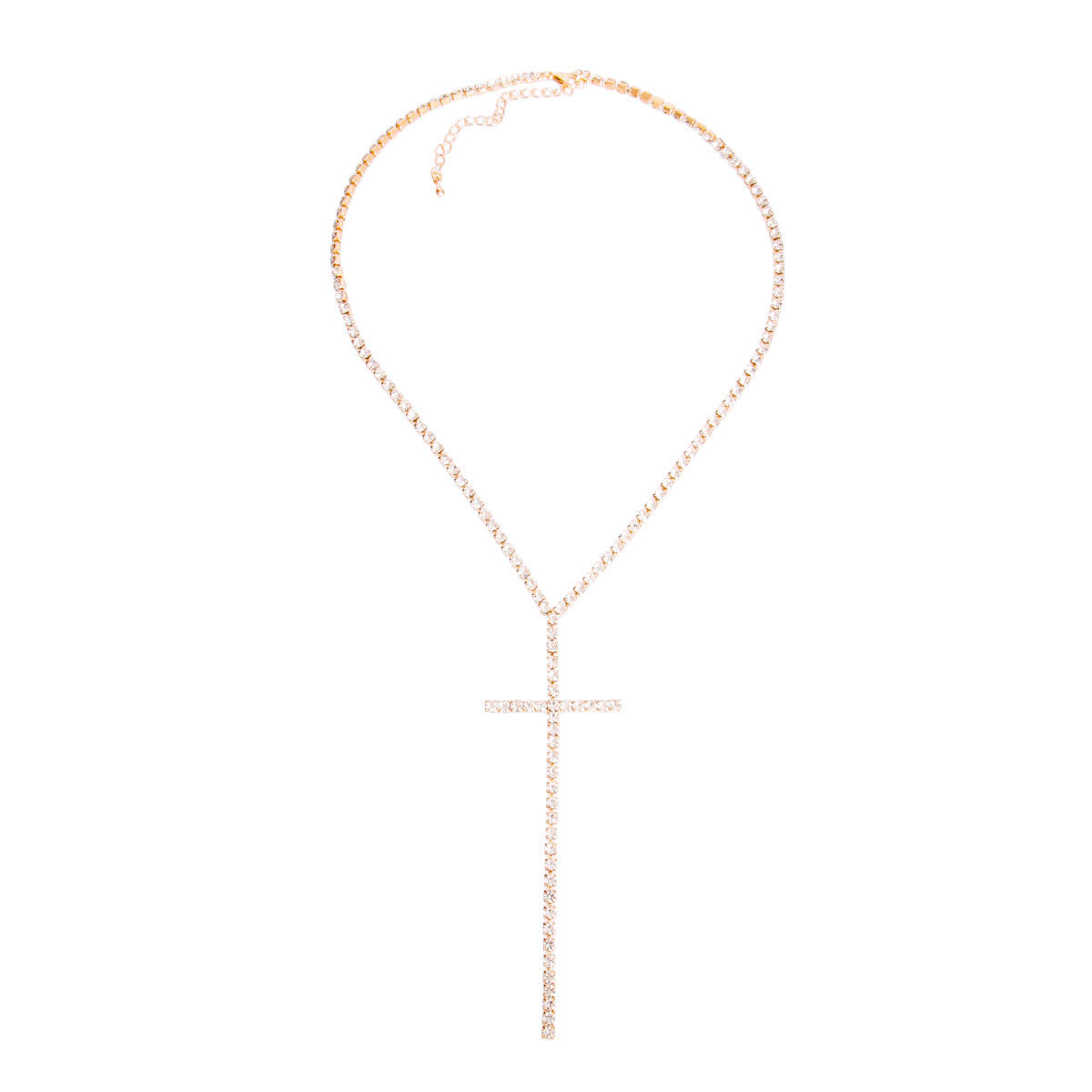 Gold 3.5mm Rhinestone Cross Necklace