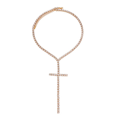 Gold Crystal Cross Pendant Necklace