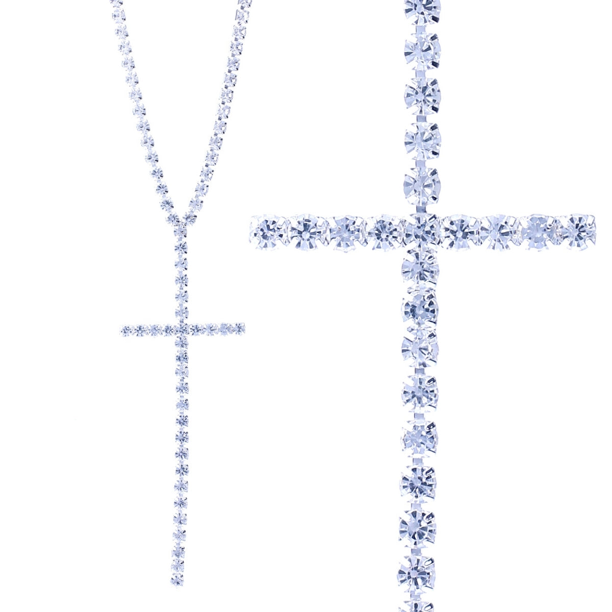 Silver Crystal Cross Pendant Necklace