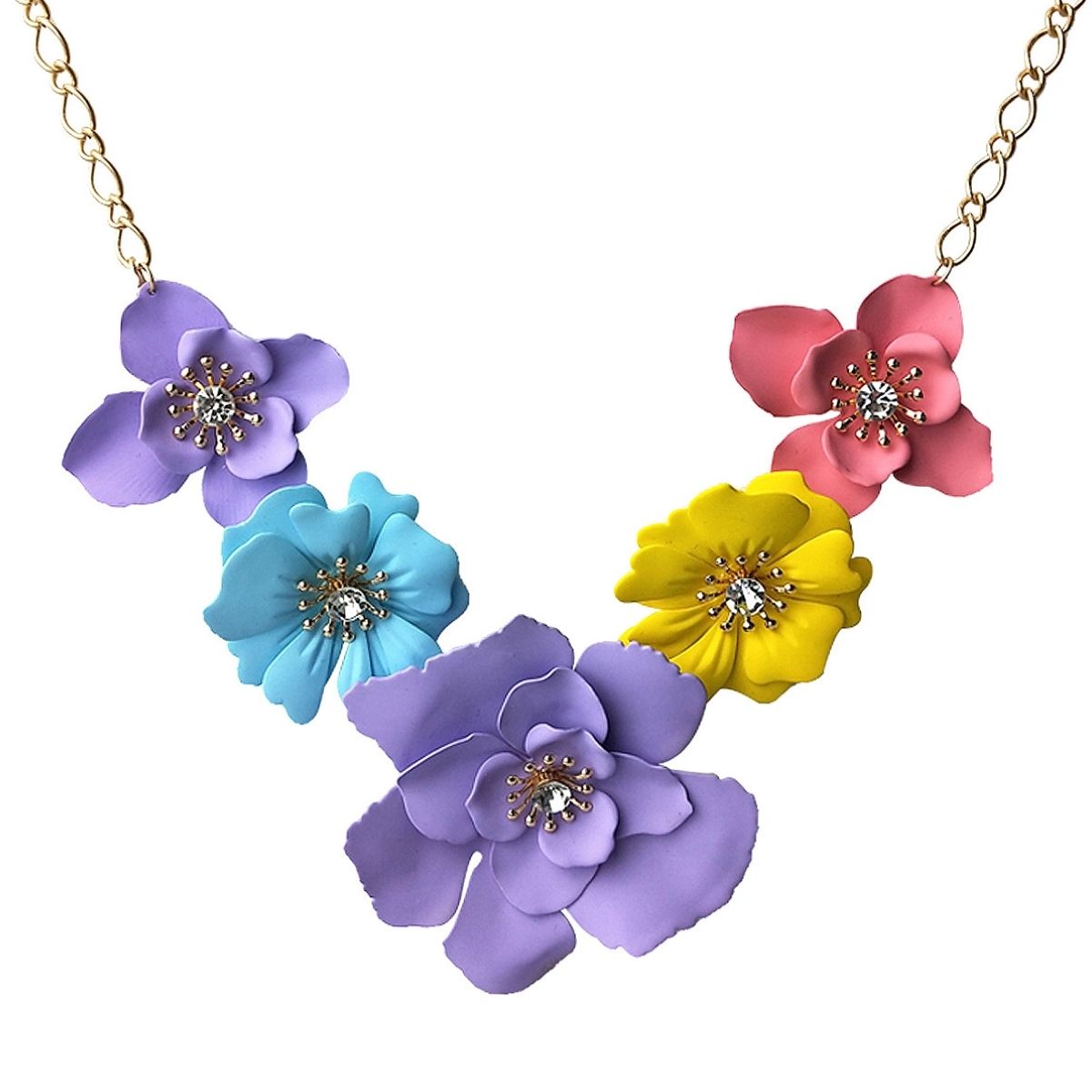 Multi Floral Coated Metal Necklace