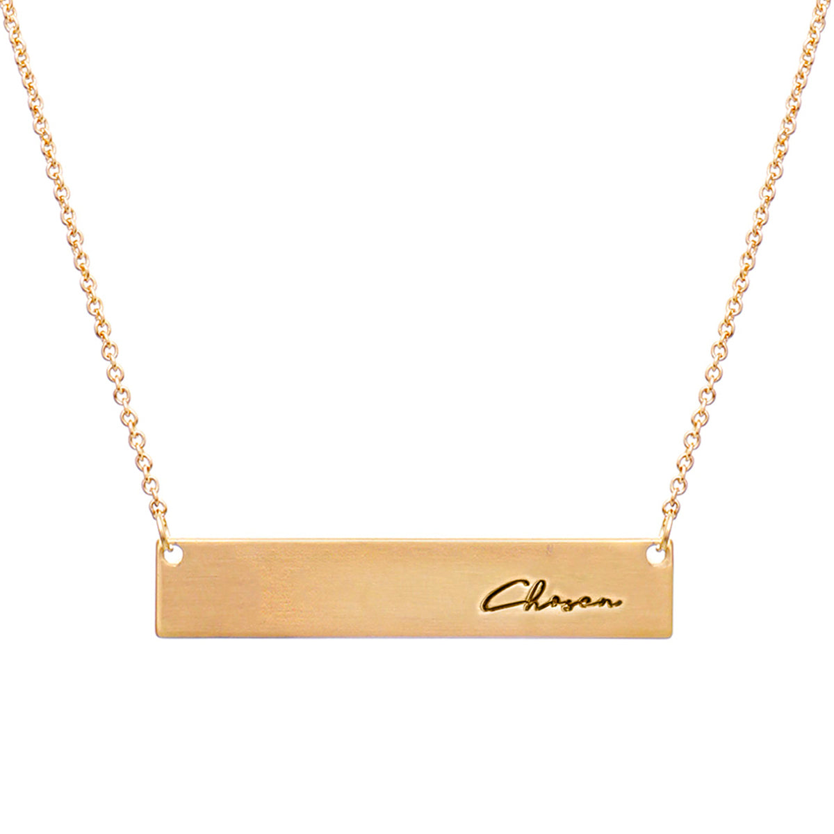 Gold Script Chosen Plate Necklace