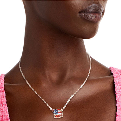 Silver Glitter American Flag Necklace