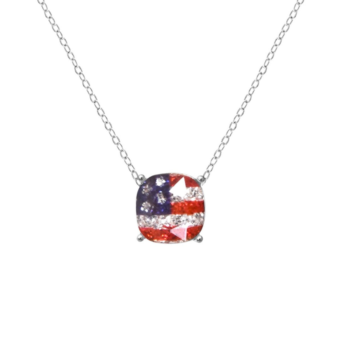 Silver Glitter American Flag Necklace