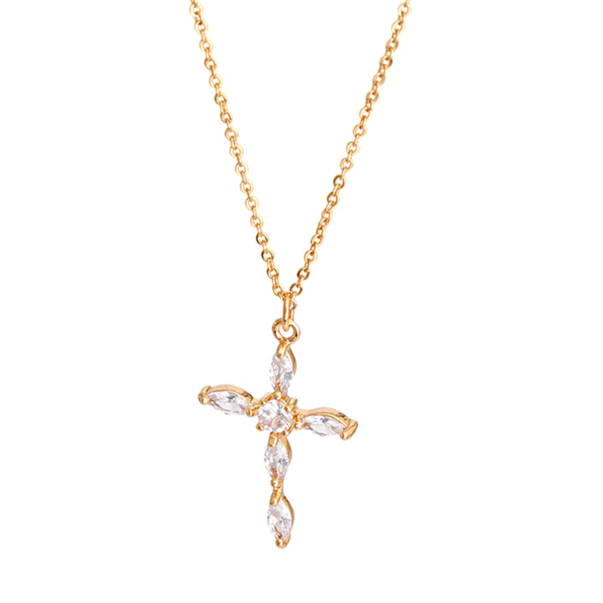 14K Gold Plated CZ Cross Necklace