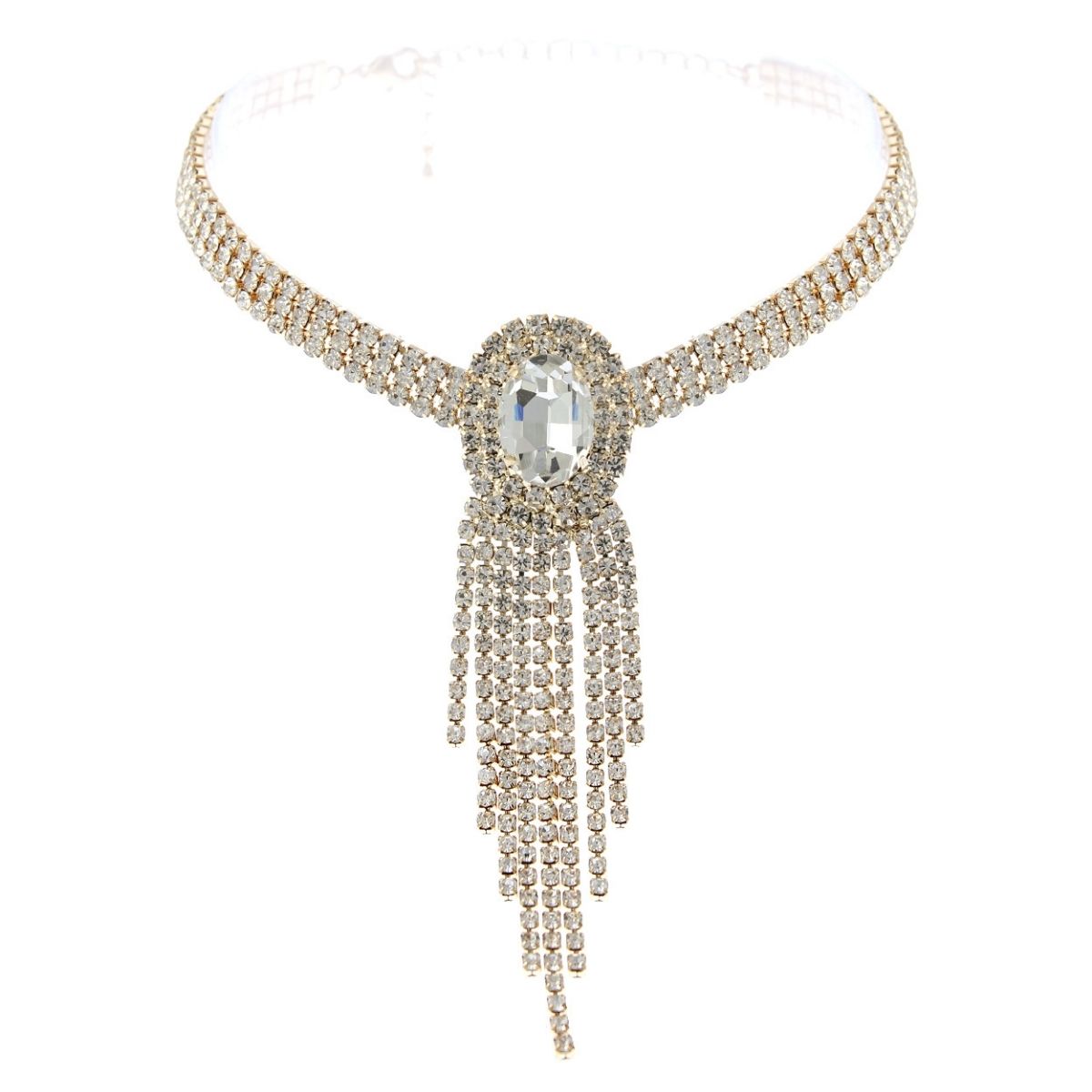 Gold Frame Fringe Rhinestone Choker