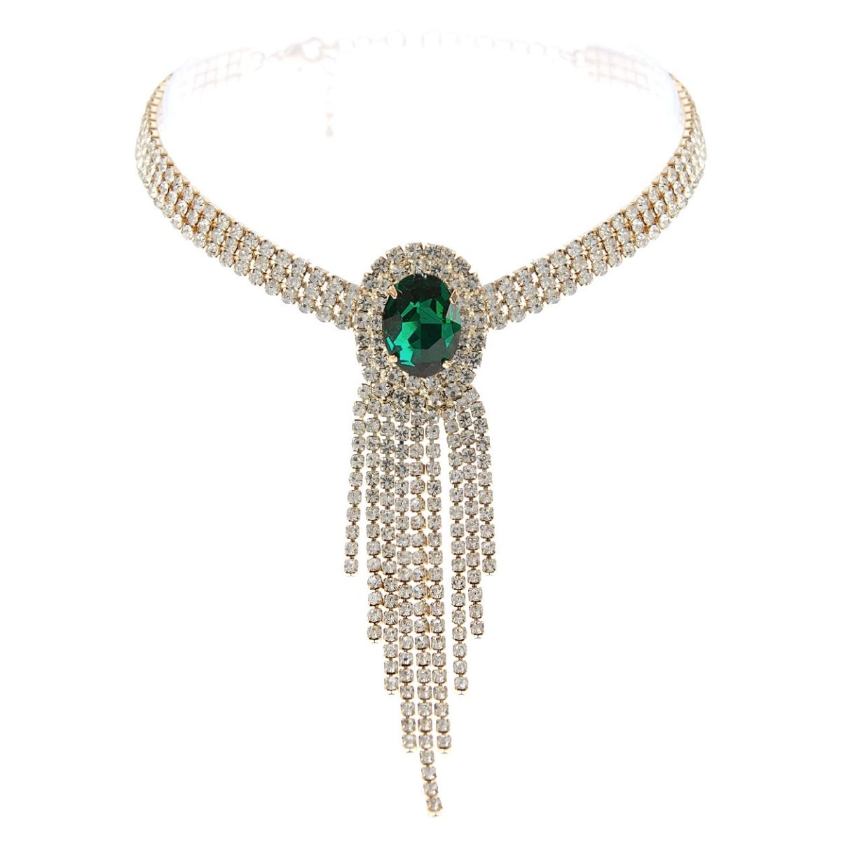 Green Frame Fringe Rhinestone Choker