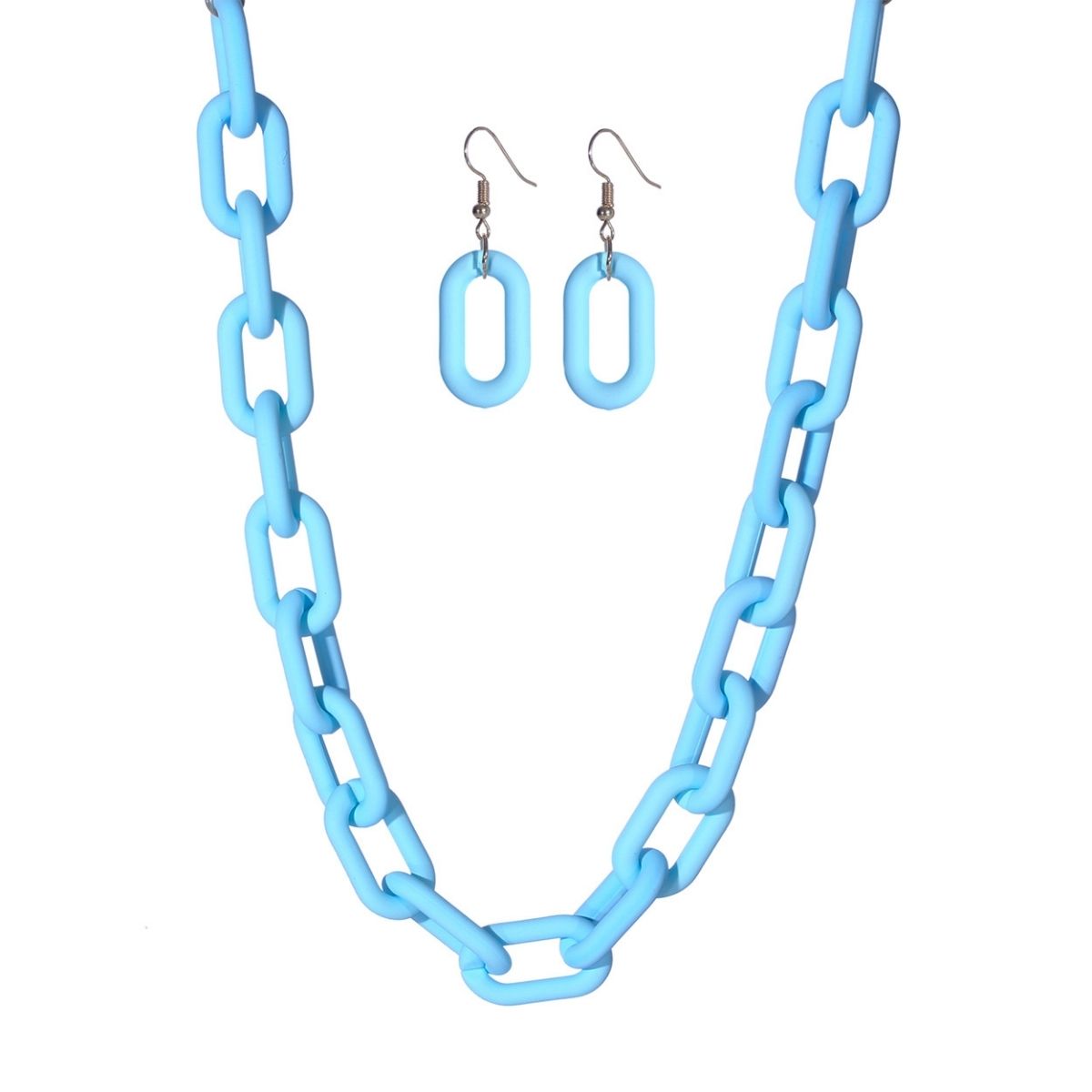 Aqua Rubber Coated Chain Necklace