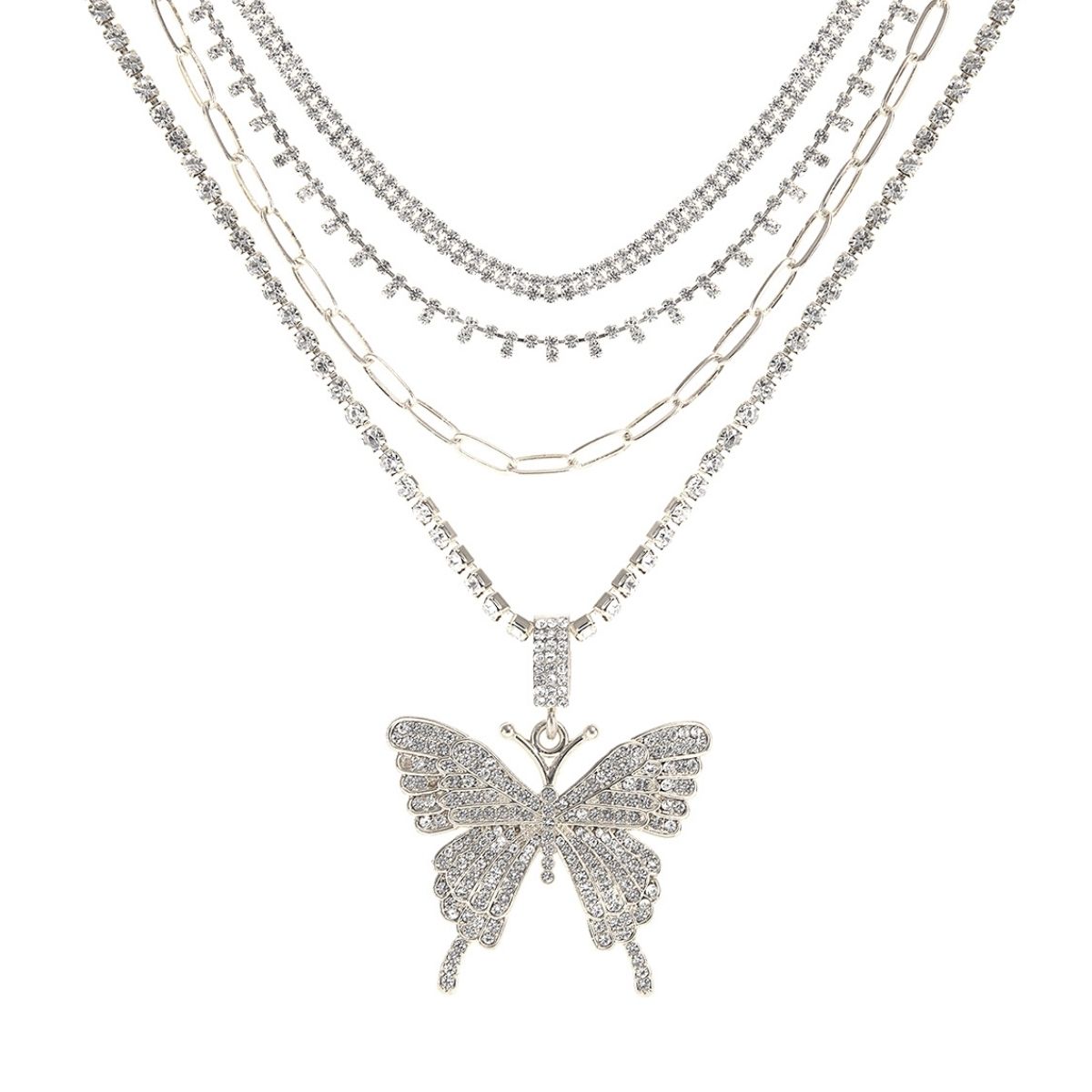 Silver 4 Pcs Butterfly Choker Set