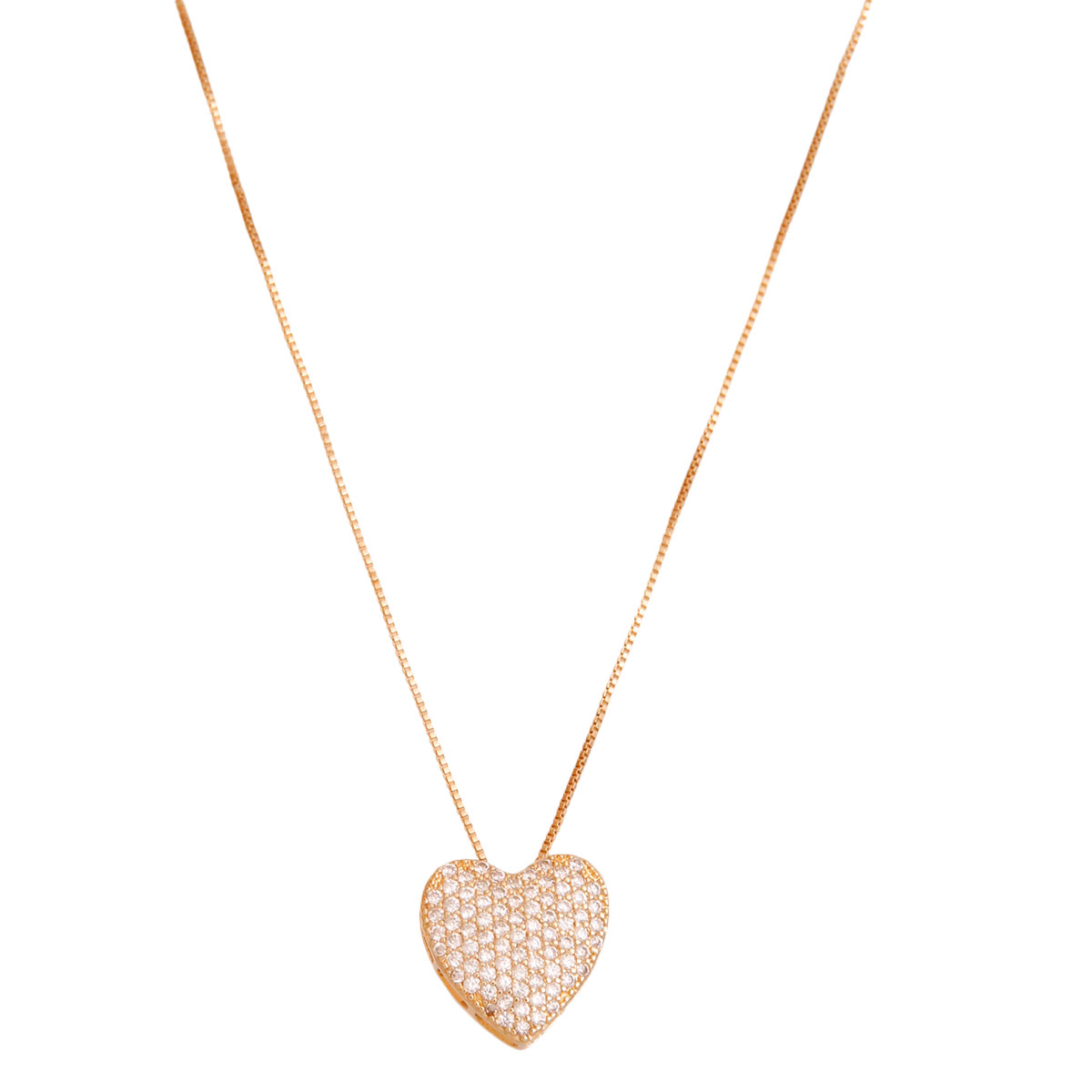 Gold Pave Flat Heart Necklace