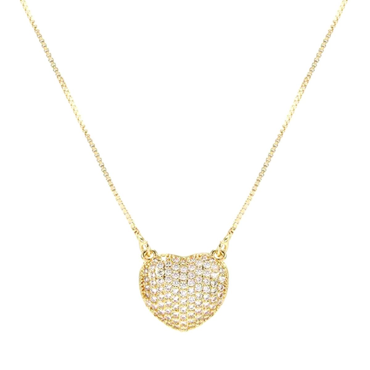 Gold Pave Flat Heart Necklace