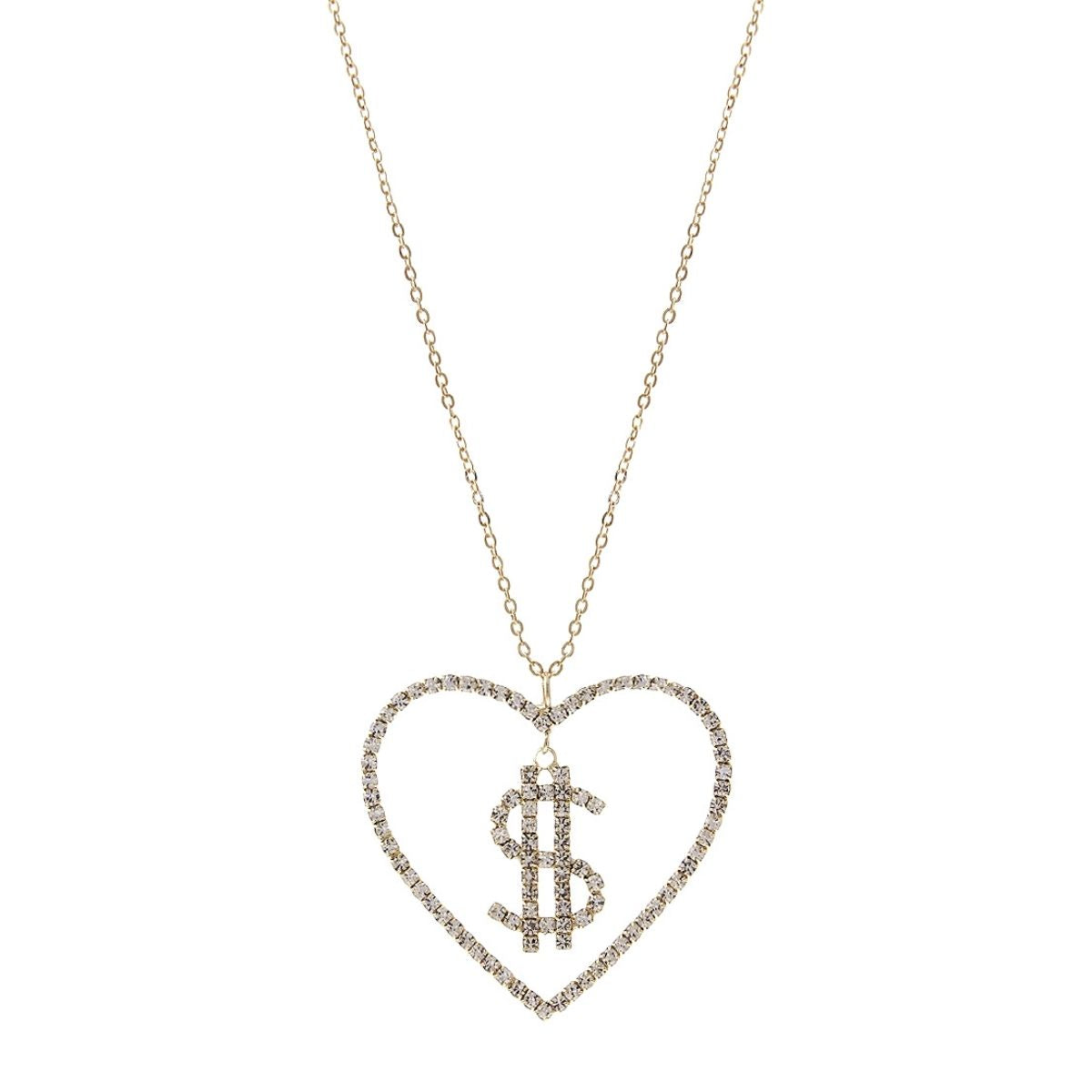 Gold Dollar Sign Heart Necklace