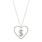Silver Dollar Sign Heart Necklace
