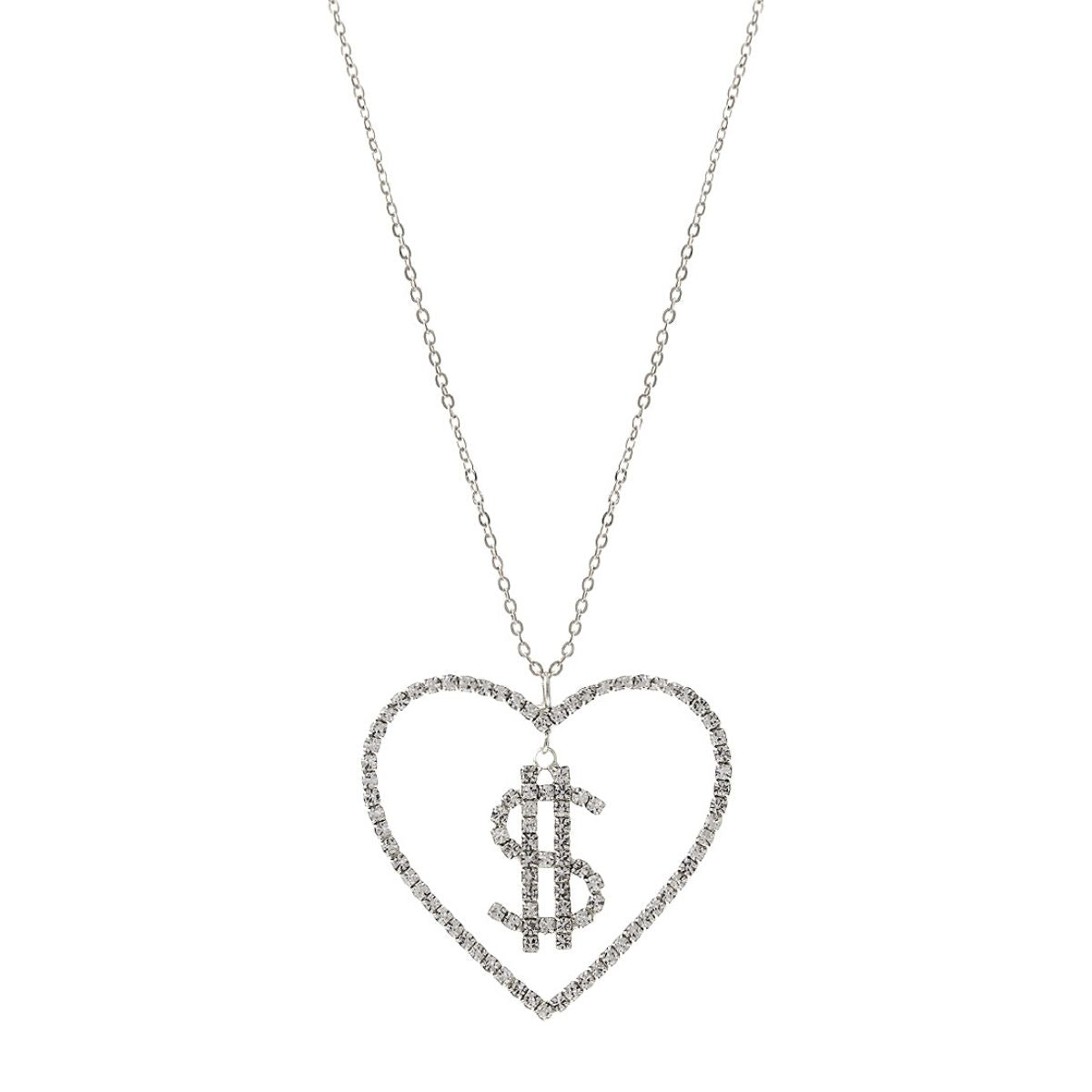 Silver Dollar Sign Heart Necklace