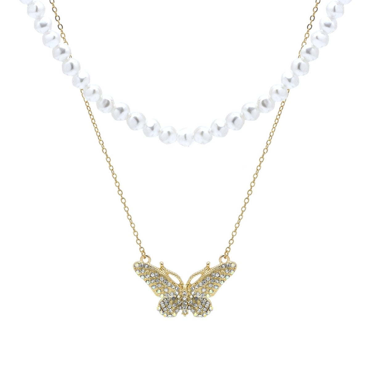 2 Pcs Gold Pearl Butterfly Necklace