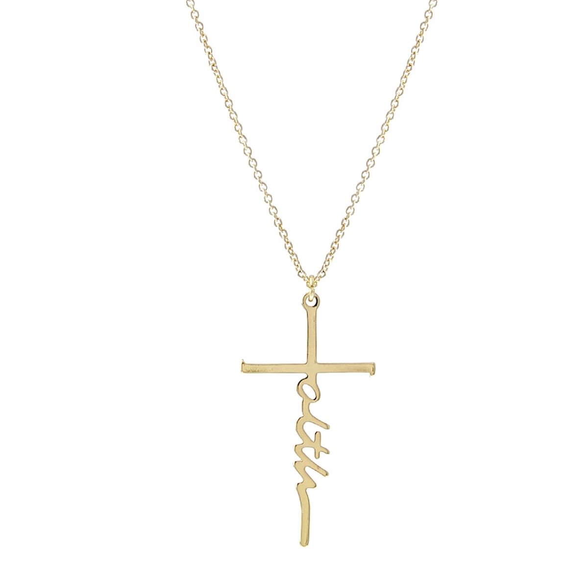 Gold Faith Script Cross Necklace