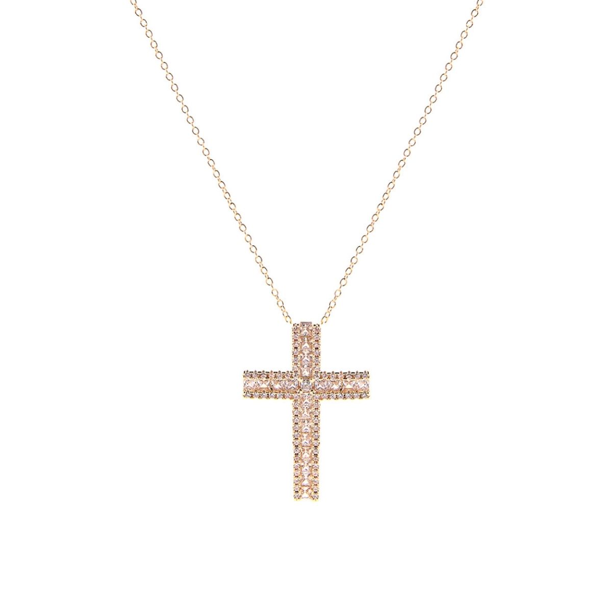 CZ Framed Cross Gold Necklace