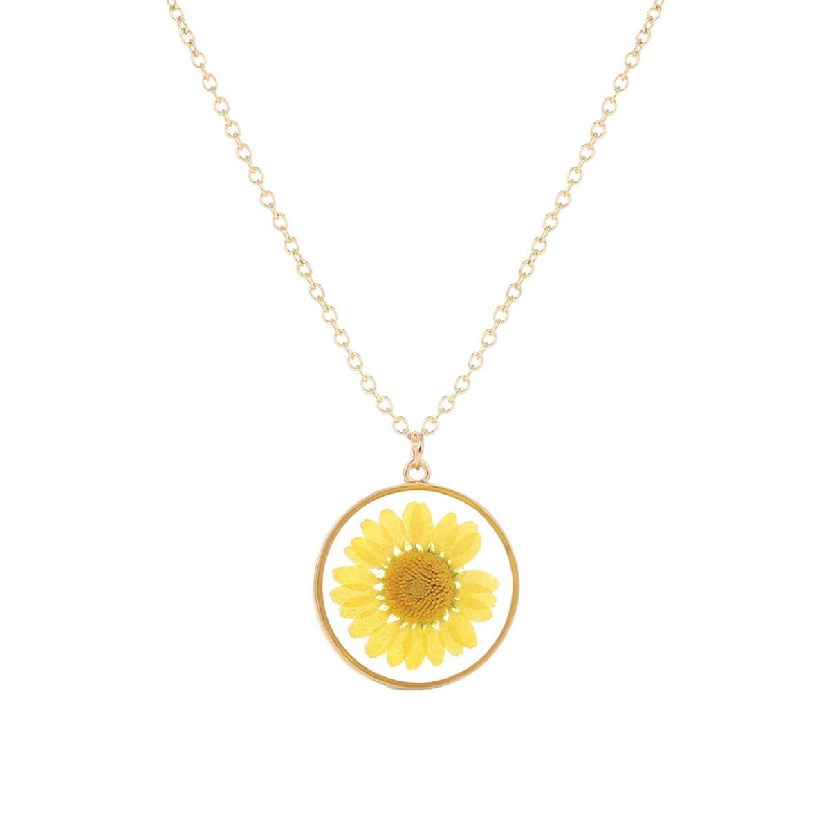 Yellow Daisy Dried Flower Necklace