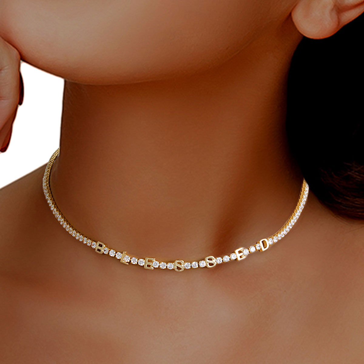 Gold CZ Blessed Tennis Choker