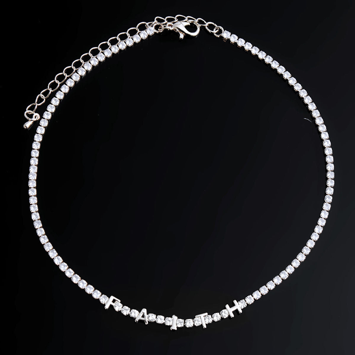 Silver CZ Faith Tennis Choker