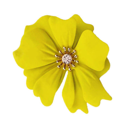 Yellow Coated Metal Flower Brooch