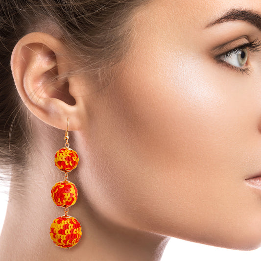 Yellow and Red Sequin Ball Earrings