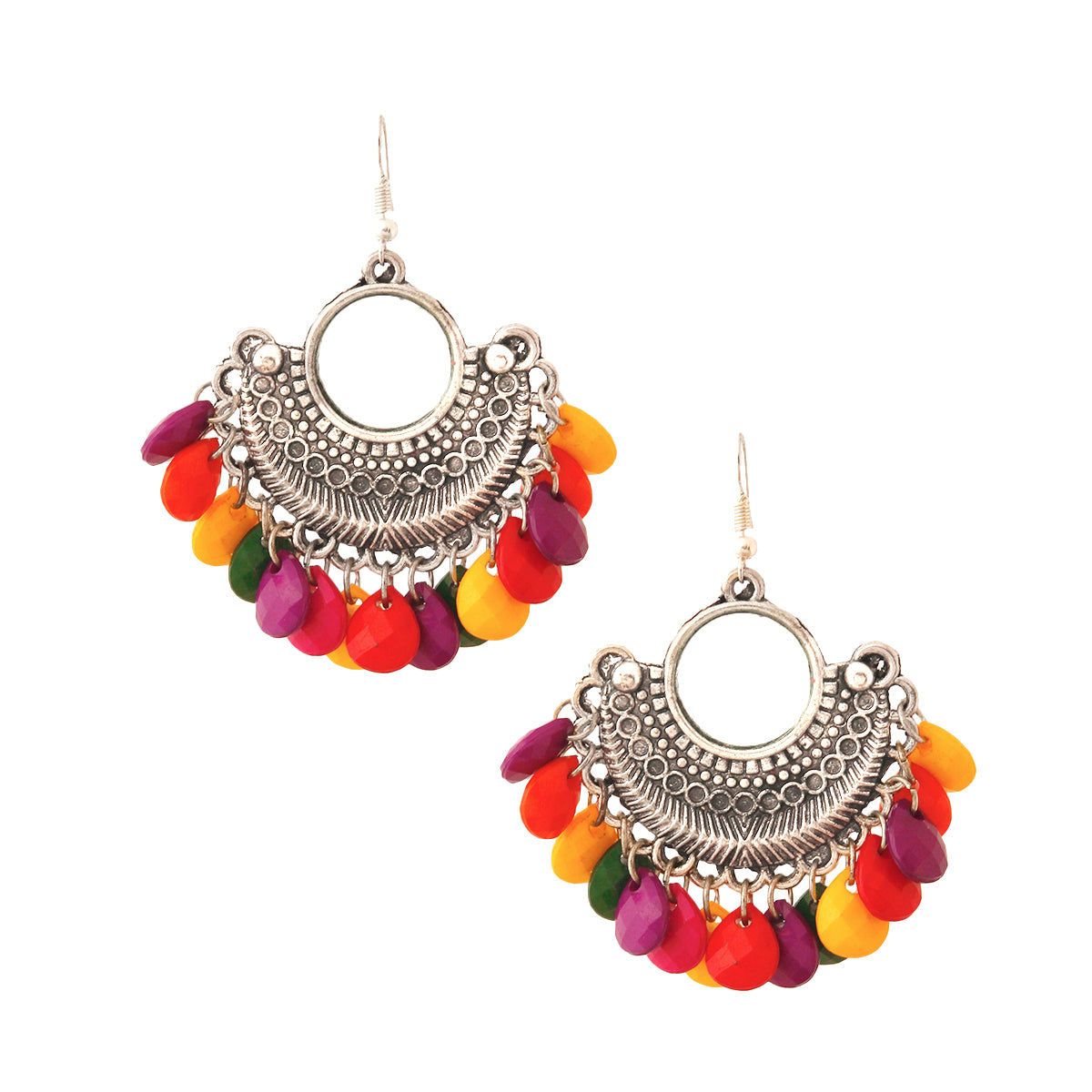 Multi Color Bead Burnished Earrings