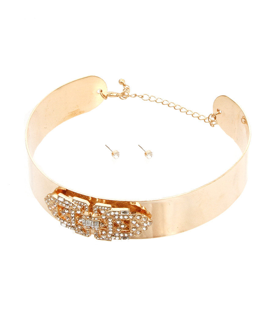 Rhinestone and Gold Metal Choker Set