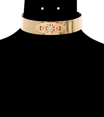 Rhinestone and Gold Metal Choker Set