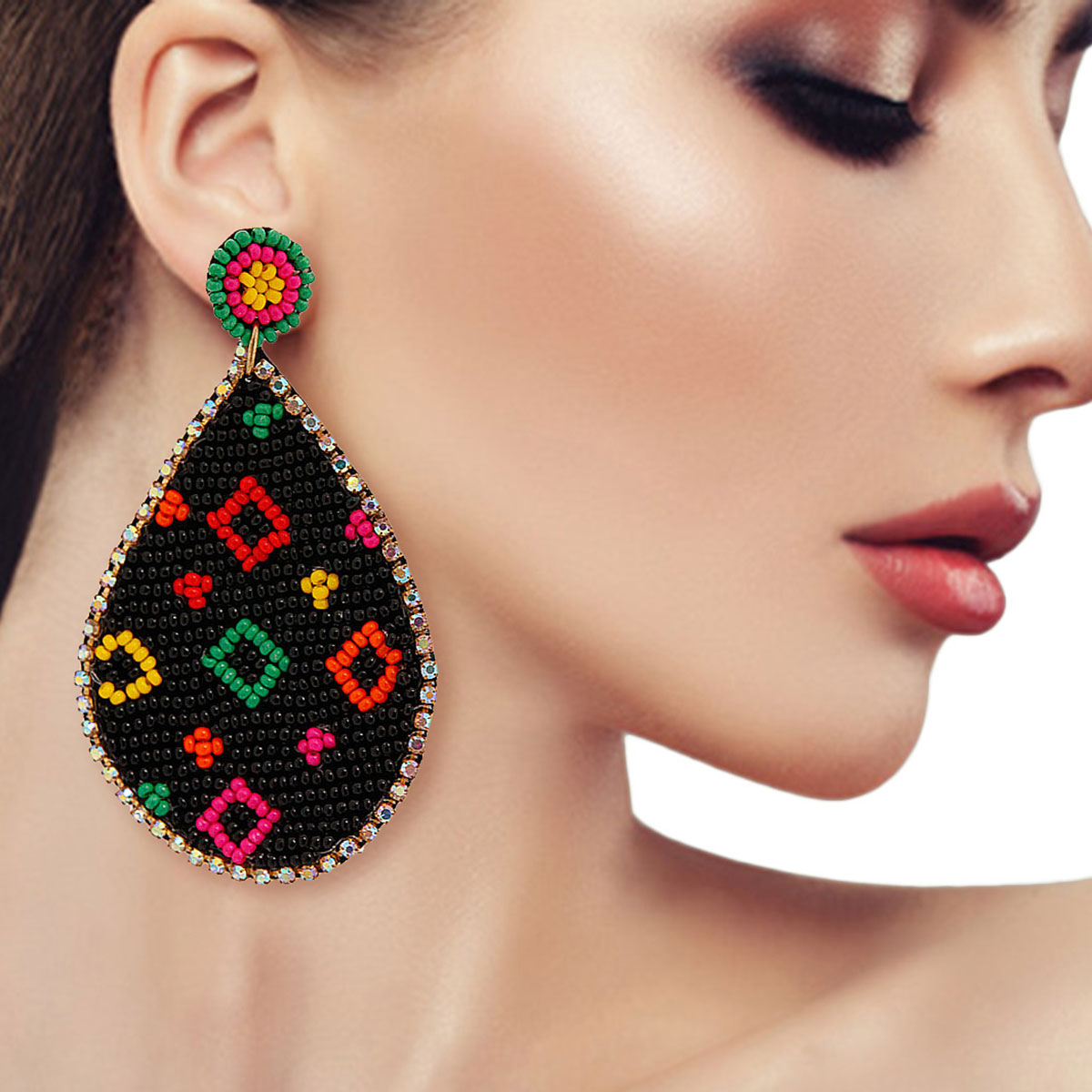 Embroidered LV Black Teardrop Earrings