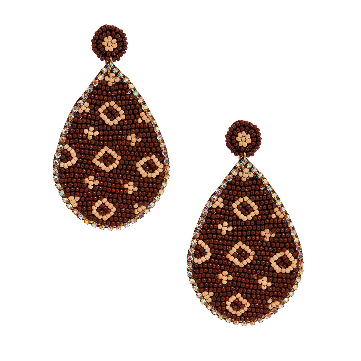 Embroidered Brown Teardrop Earrings