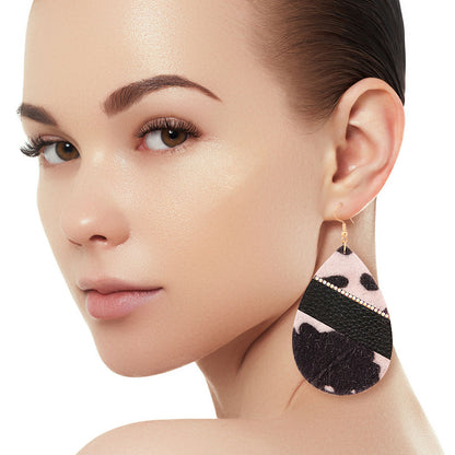 Black Cow Print Teardrop Earrings